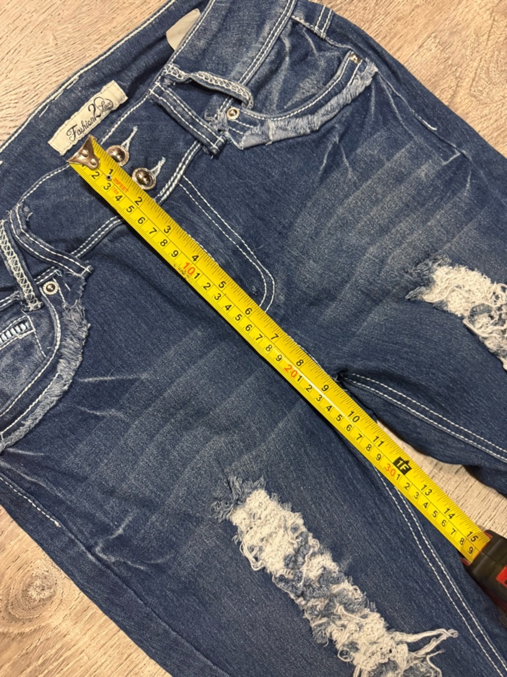 Fashion 2 Love Distressed Skinny Jeans | Blue Destroyed Denim | Size 7 - Picture 6 of 8